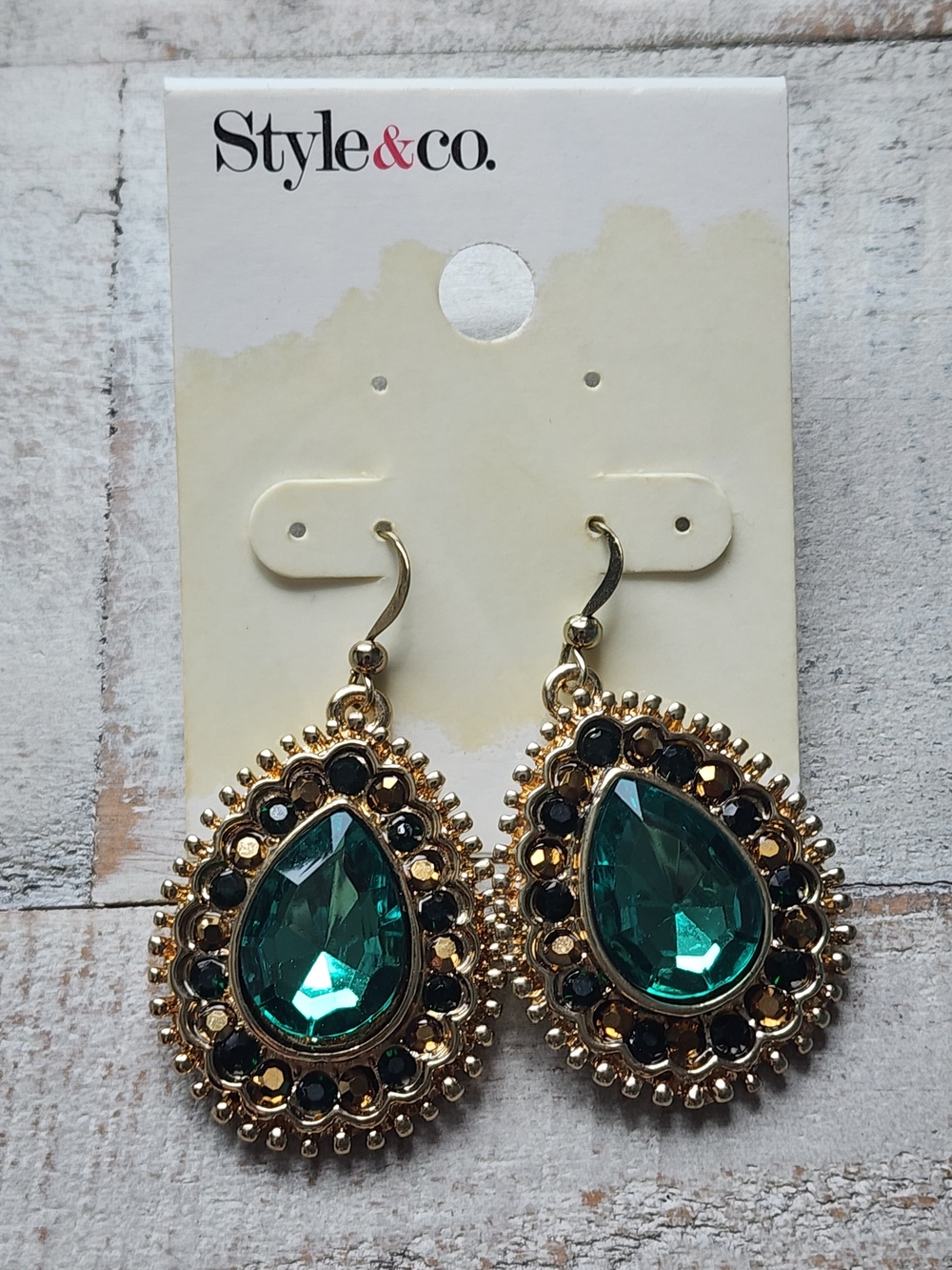 Style & Co. Gold-Tone Teardrop Earrings with Emerald Stones